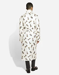 Silk twill robe with chess-piece print