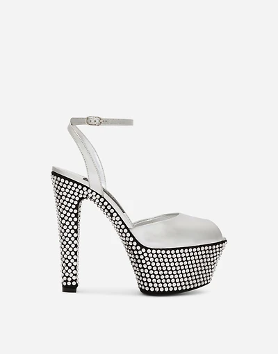 Mirrored-effect calfskin platforms with fusible rhinestones