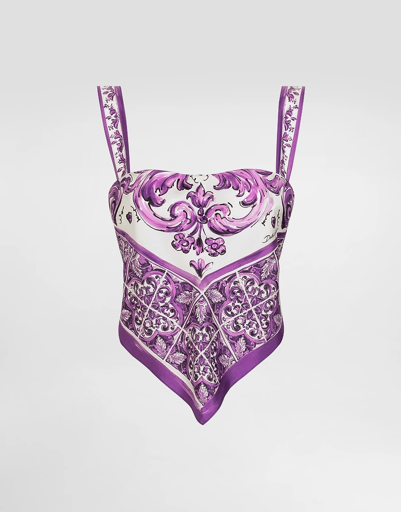 Majolica-print silk top