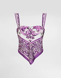 Majolica-print silk top