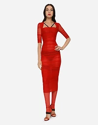 Tulle calf-length dress with draping