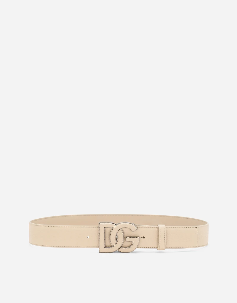 Deerskin-print calfskin belt with logo print