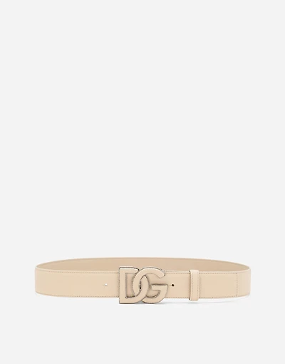 Deerskin-print calfskin belt with logo print