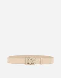 Deerskin-print calfskin belt with logo print