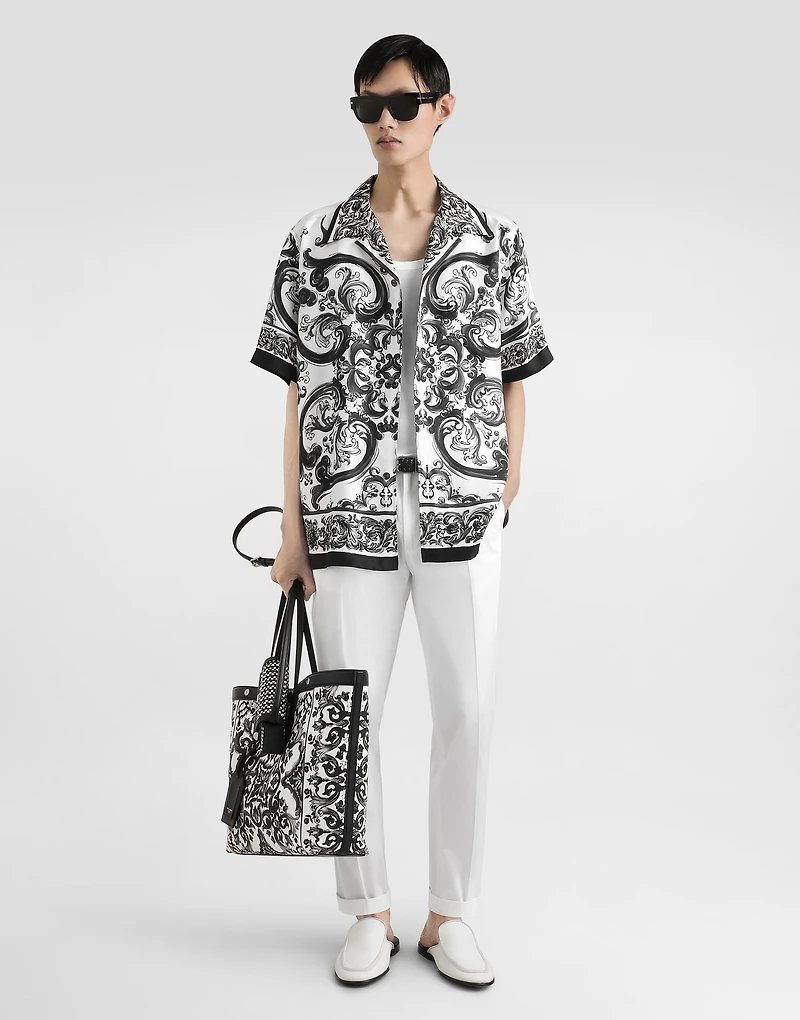 Majolica-print silk twill hawaii shirt