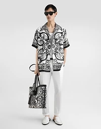 Majolica-print silk twill hawaii shirt