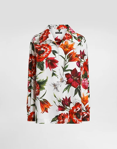 Flower-print poplin shirt