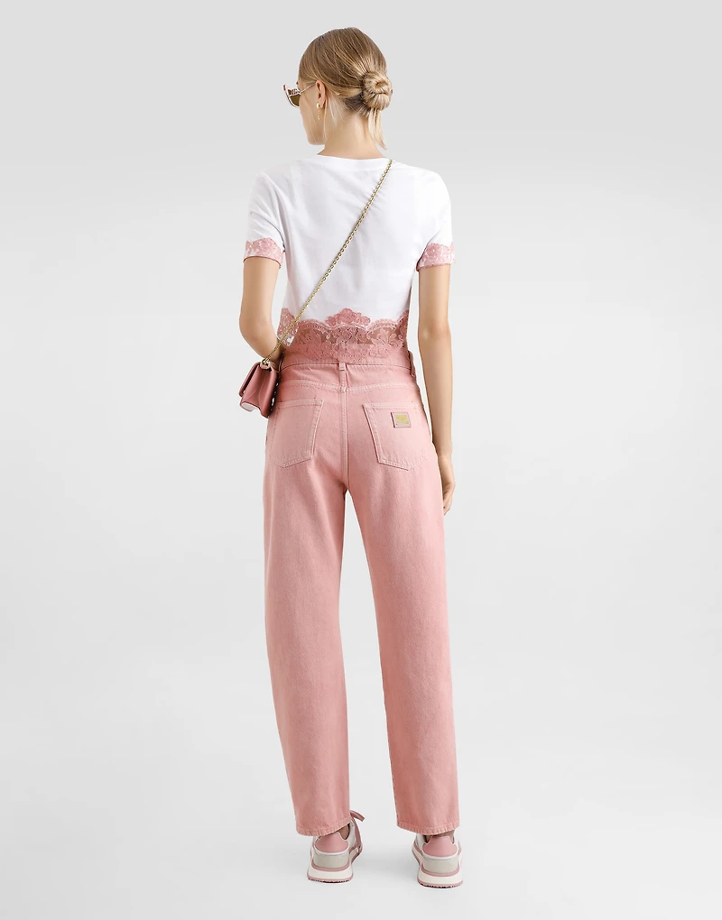 Cropped jersey T-shirt with DG logo and lace inserts