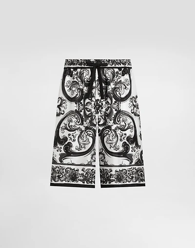 Majolica-print silk twill trousers