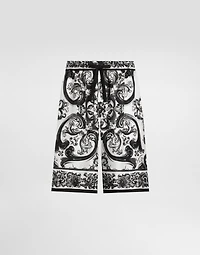 Majolica-print silk twill trousers