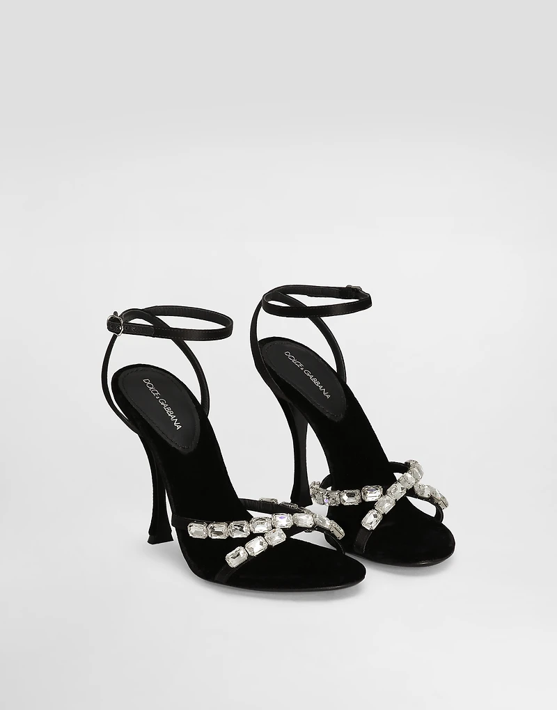 Satin sandals with gemstone embellishment