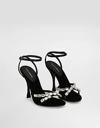 Satin sandals with gemstone embellishment