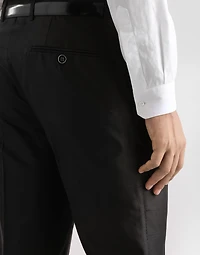 Double-breasted mikado shantung silk suit