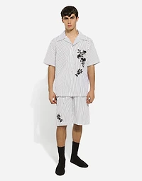 Striped poplin shorts with embroidery