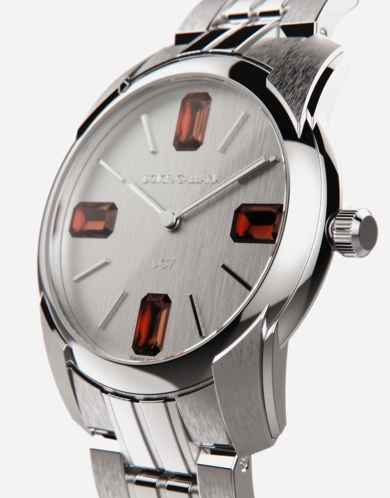 Steel and rhodolite watch