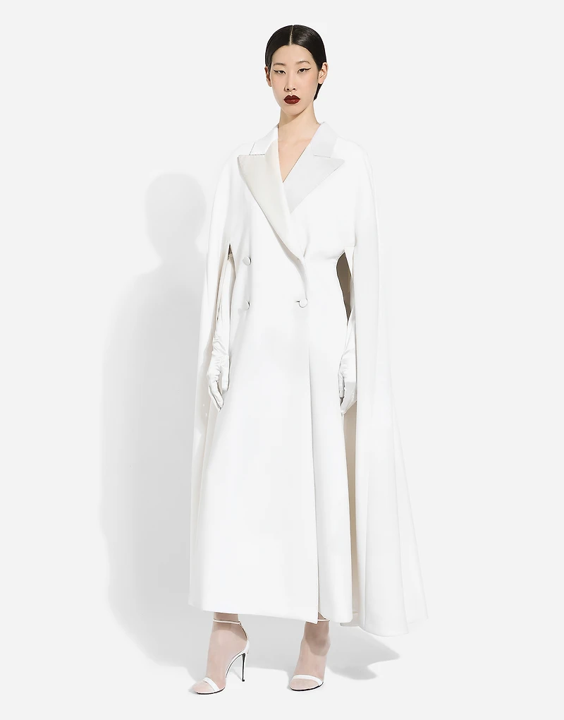 Double-breasted wool cape