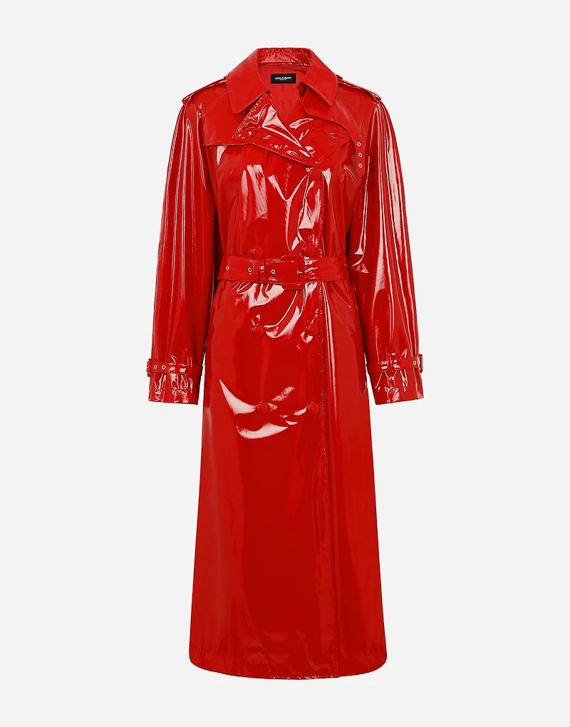 Patent leather trench coat