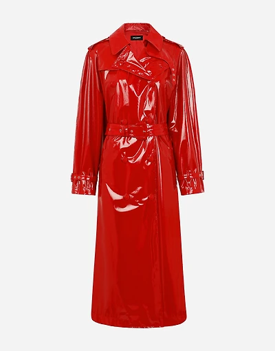 Patent leather trench coat