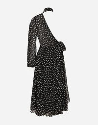 Polka-dot one-shoulder chiffon dress