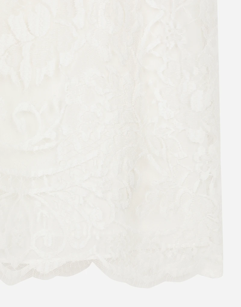 Short lace dress with satin neck