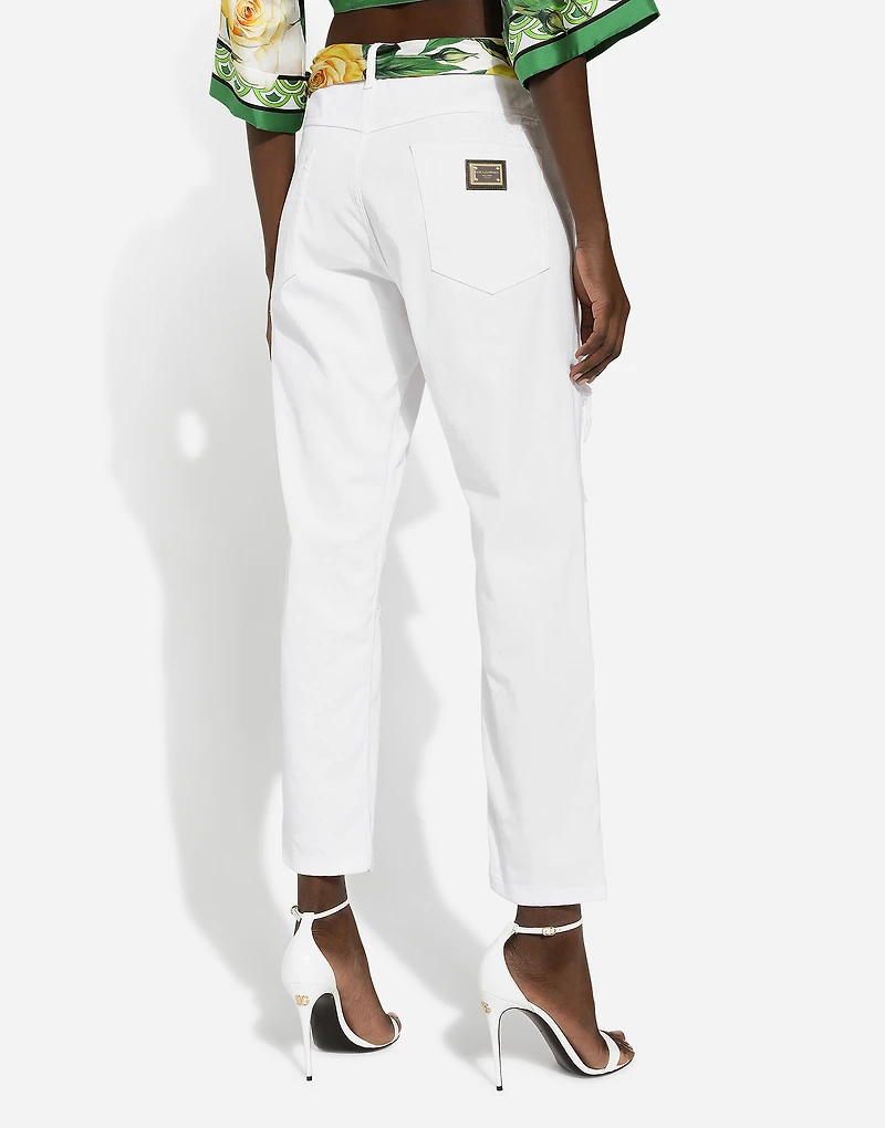Cotton denim jeans with rips