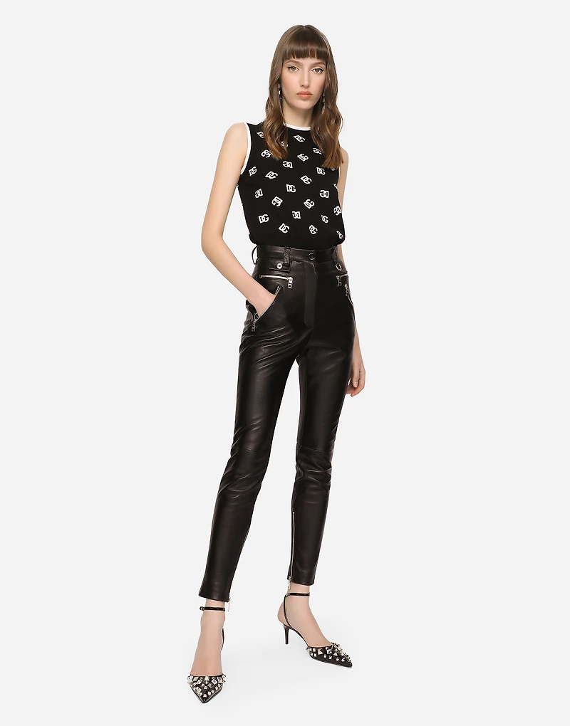 Faux leather jeans with zipper