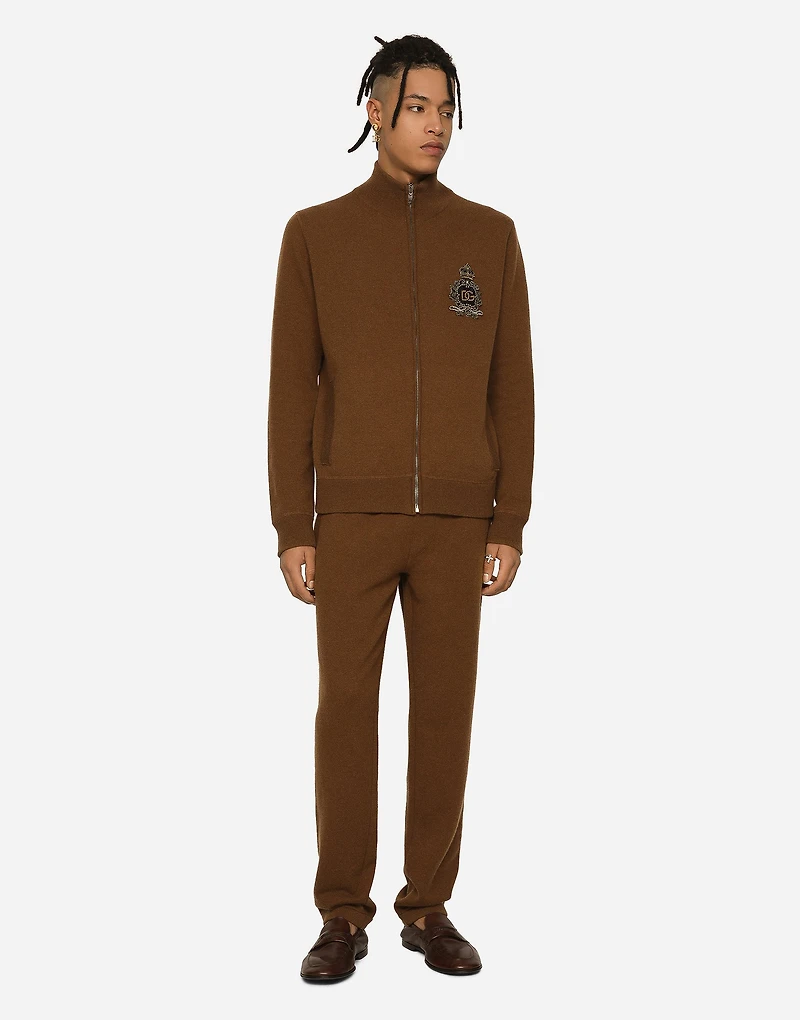 Wool and cashmere knit zip-up sweater with DG patch
