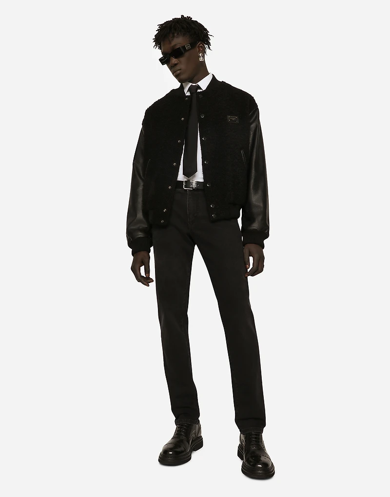 Slim fit stretch denim jeans with subtle abrasions