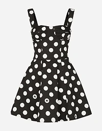 Cotton drill corset minidress with polka-dot print