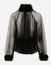 Tulle blouse with ruffles on the neck and cuffs