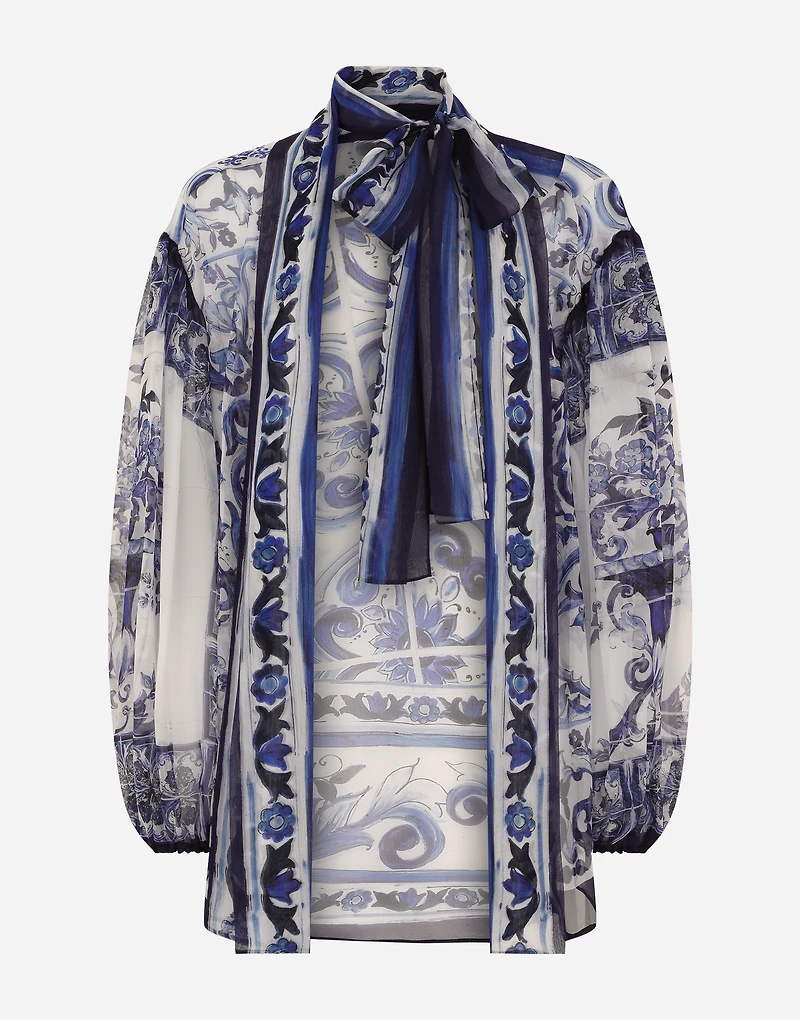 Majolica print chiffon shirt