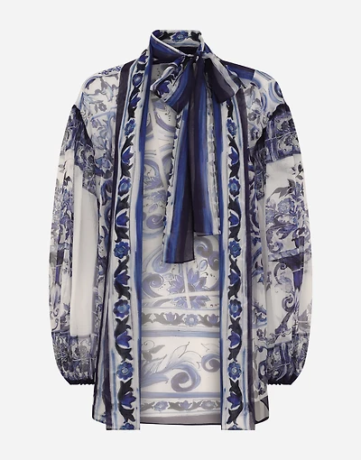 Majolica print chiffon shirt