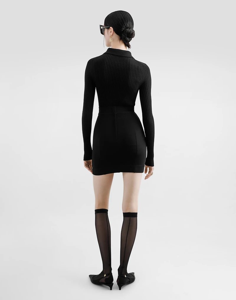 Ribbed wool polo-style sweater