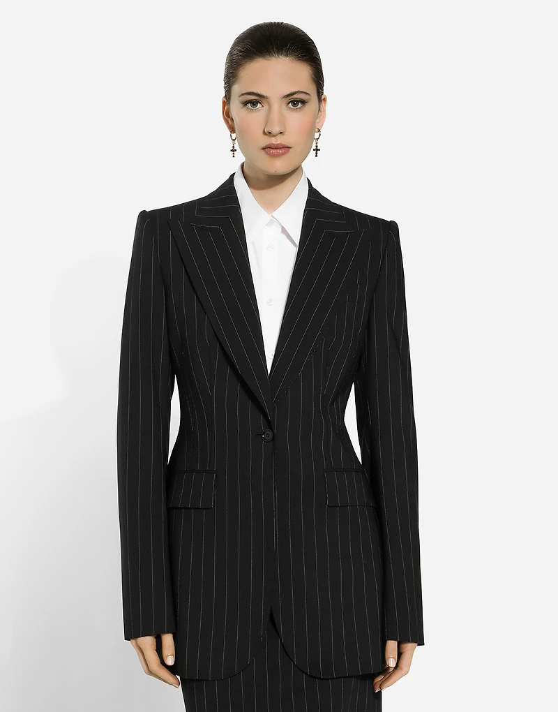 Single-breasted pinstripe wool Turlington jacket