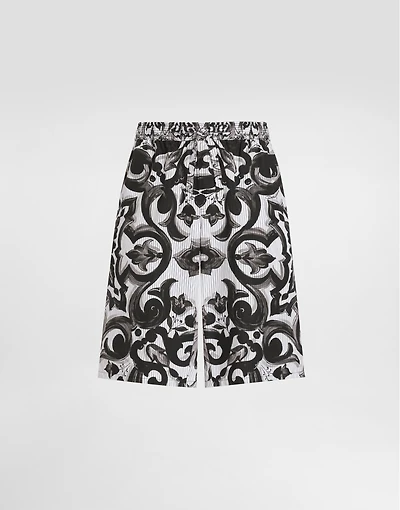 Majolica-print poplin trousers