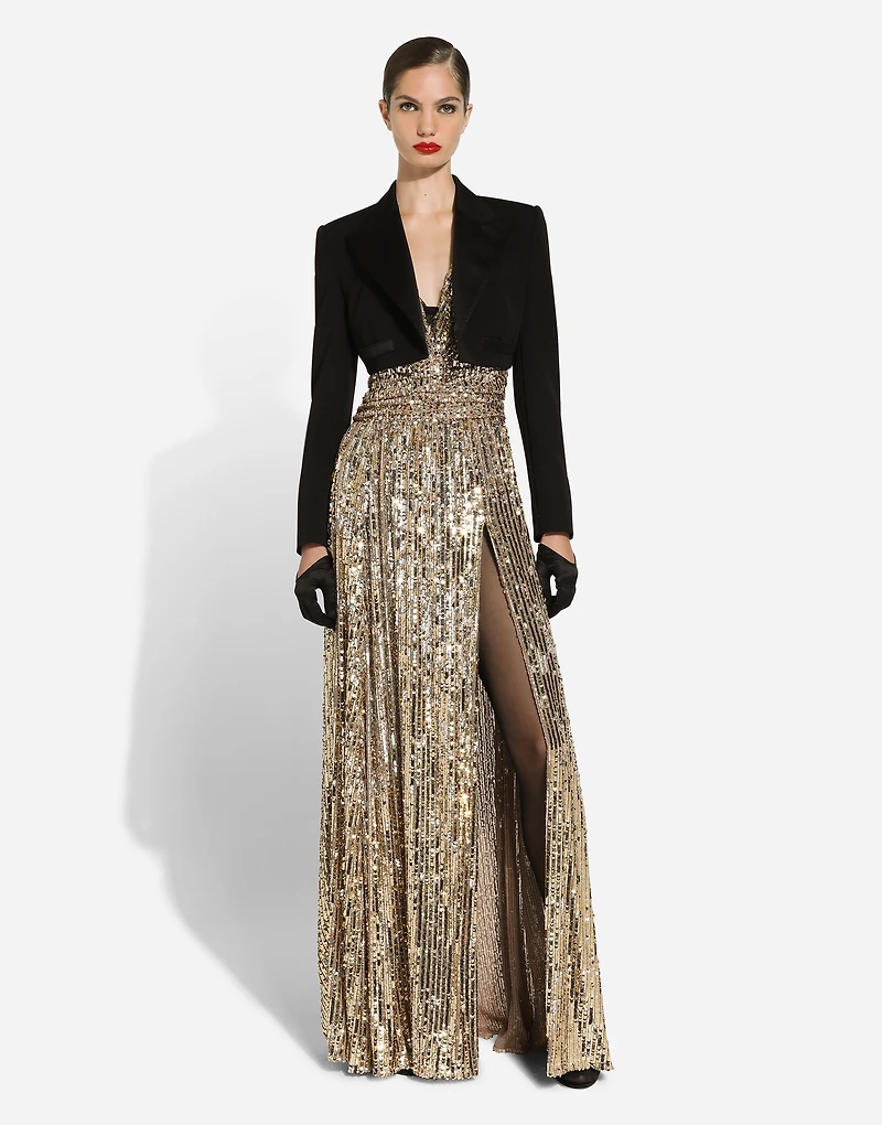 Long sequined dress with slit