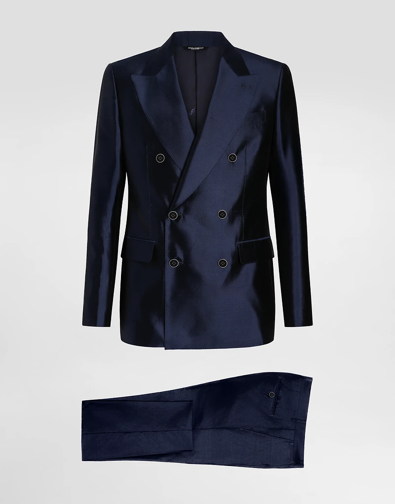 Shantung and mikado silk double-breasted suit