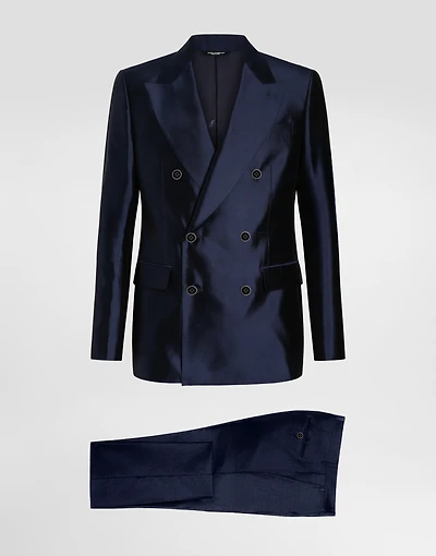 Shantung and mikado silk double-breasted suit
