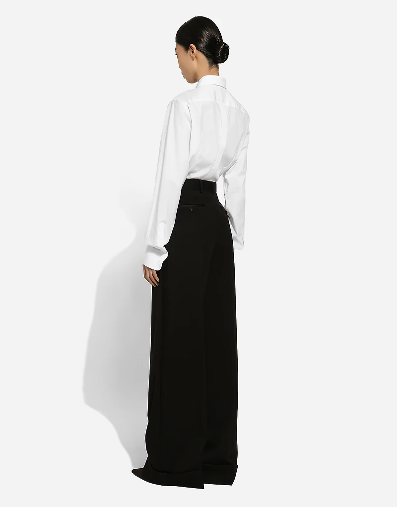 Flared wool gabardine pants