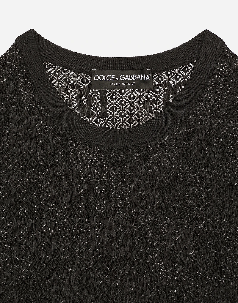 Lace-stitch viscose sweater with jacquard DG logo