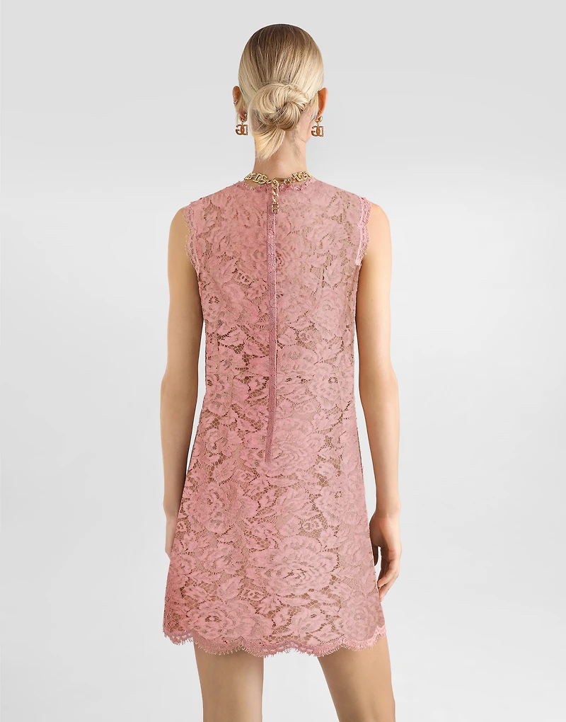 Sleeveless floral lace A-line dress with DG logo