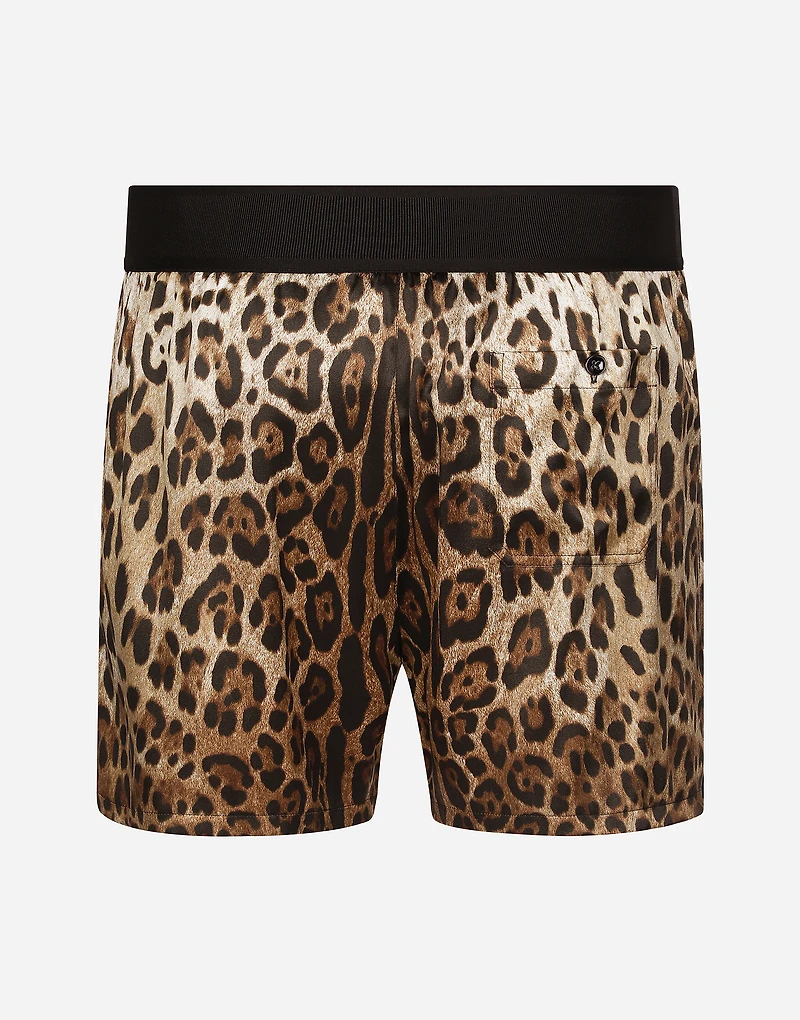 Leopard-print silk shorts