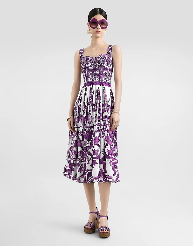 Majolica-print poplin dress