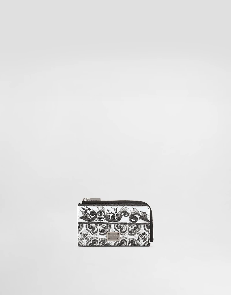 Majolica-print calfskin card holder