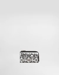 Majolica-print calfskin card holder