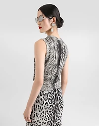 Silk tank top with fur print