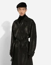 Leather trench coat with belt