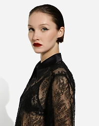 Chantilly lace shirt with satin details