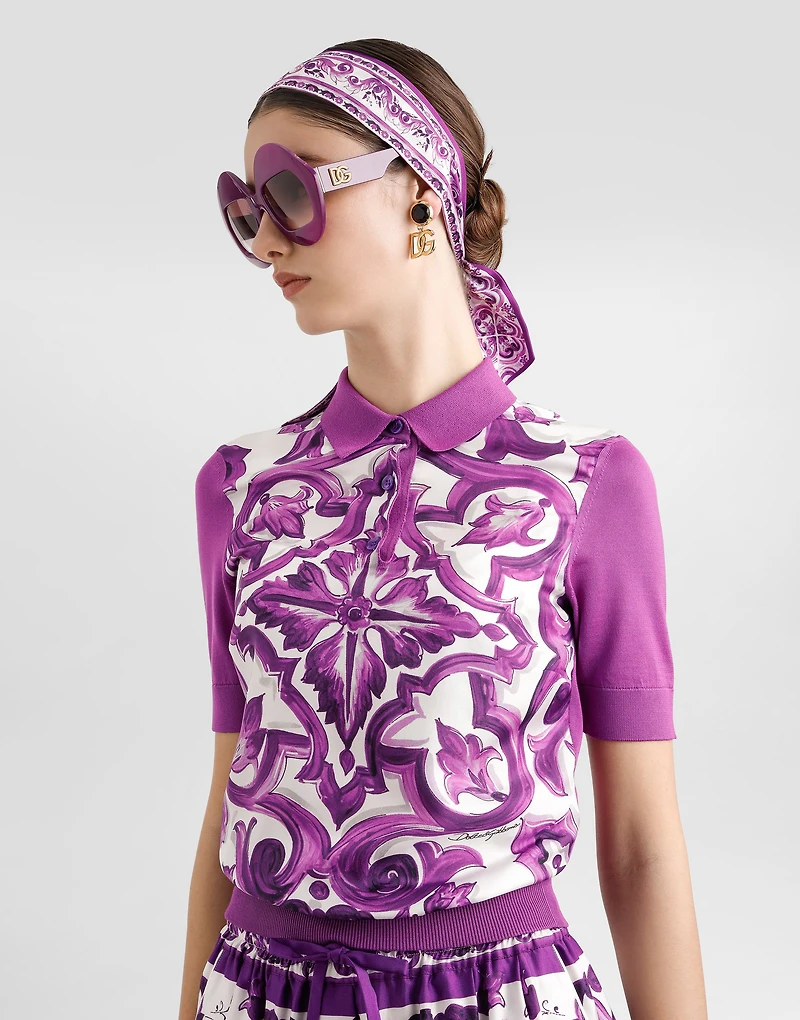 Majolica-print silk polo