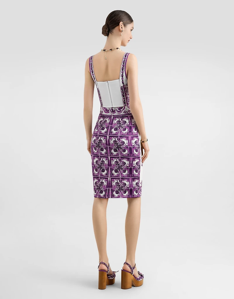 Majolica-print charmeuse bustier top